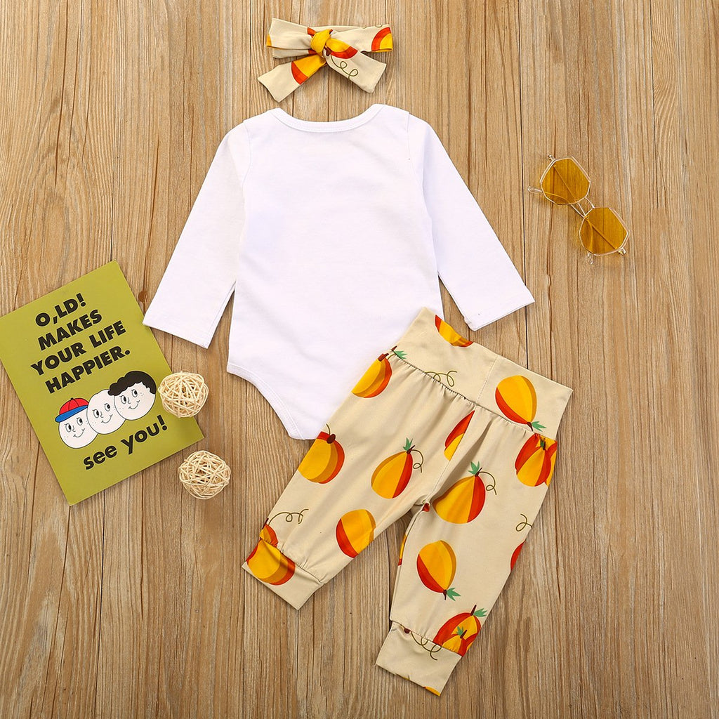 Baby Girls Letter Print Romper & Pumpkin Pants Halloween Sets - PrettyKid