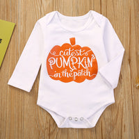 Baby Girls Letter Print Romper & Pumpkin Pants Halloween Sets - PrettyKid