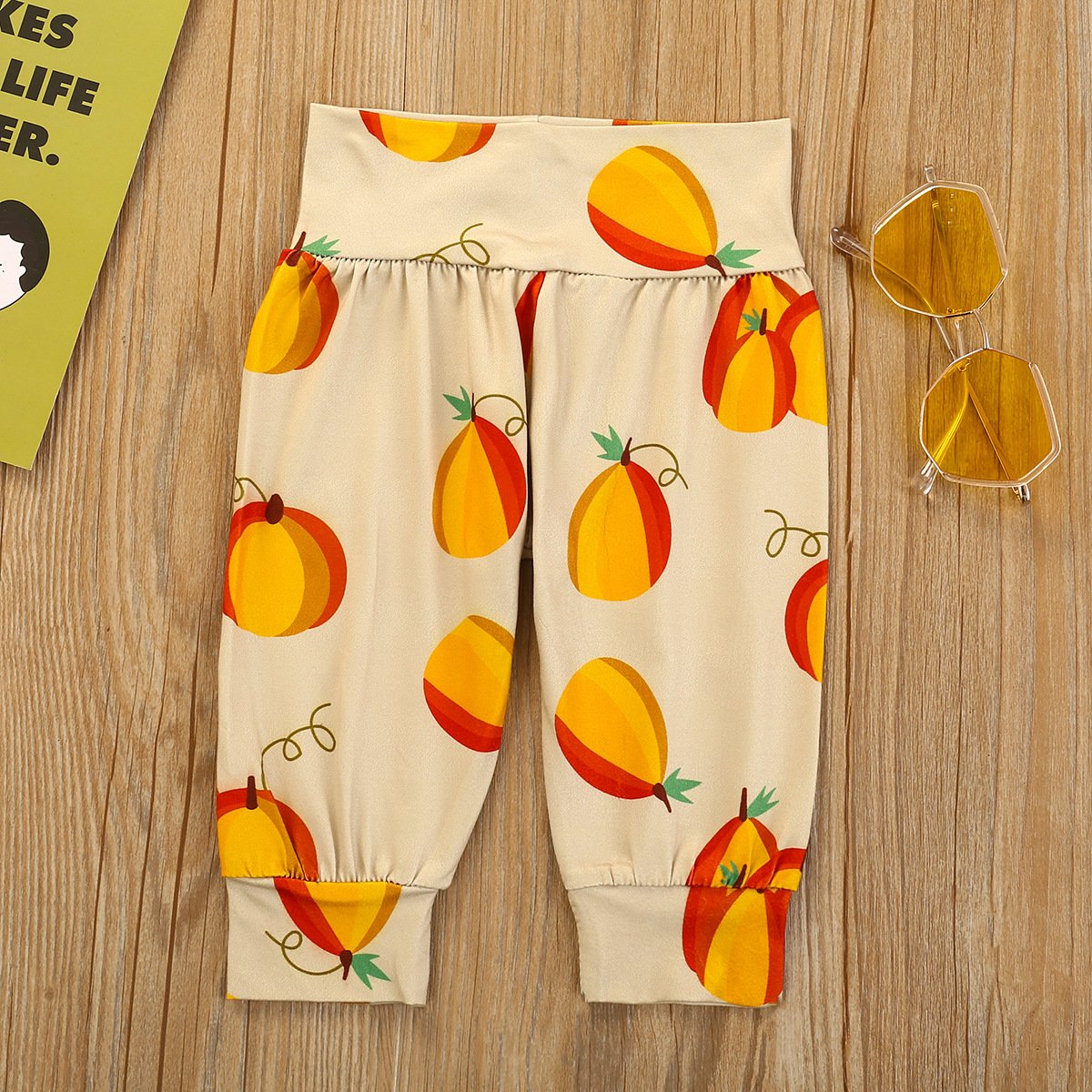 Baby Girls Letter Print Romper & Pumpkin Pants Halloween Sets - PrettyKid