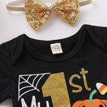 Baby Girls Letter Print Bodysuit & Mesh Skirt Halloween Sets - PrettyKid