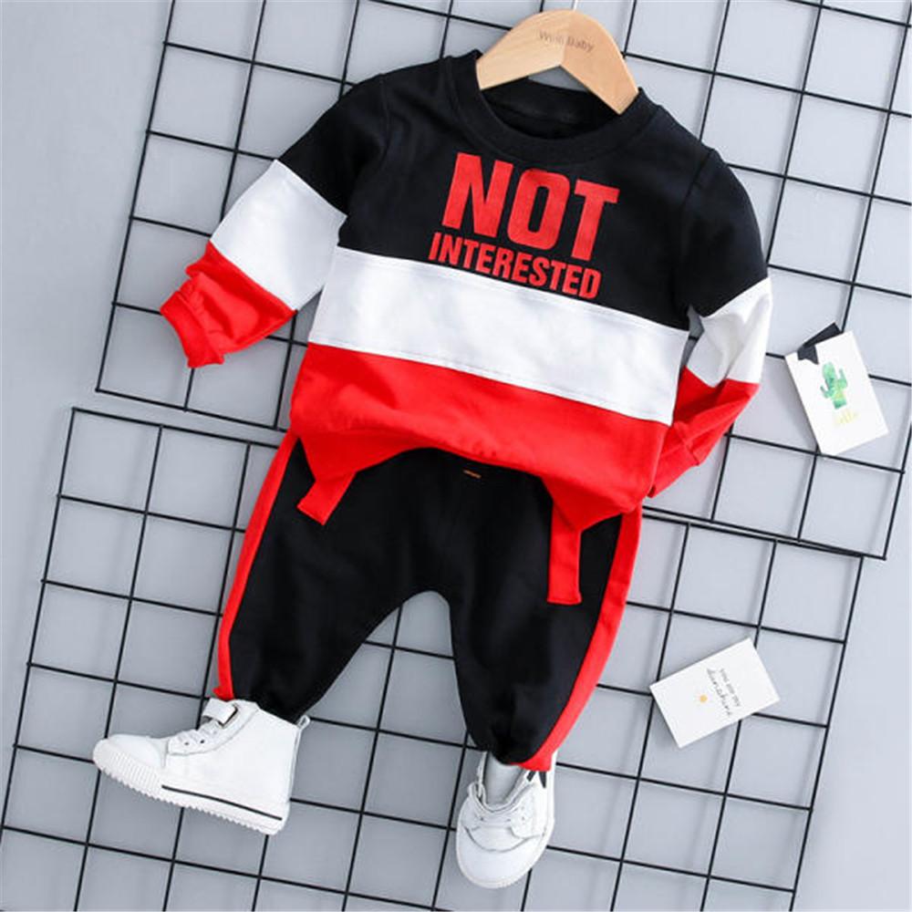 Boys Letter Print Striped Long Sleeve Top & Pants - PrettyKid