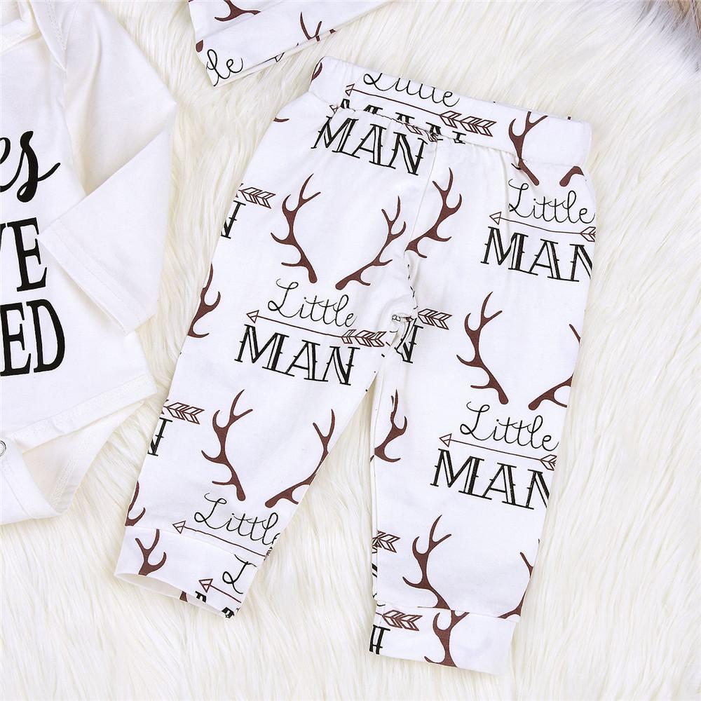 Baby Letter Printed Autumn Romper & Antler Printed Pants & Hat - PrettyKid