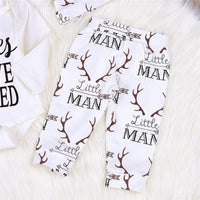 Baby Letter Printed Autumn Romper & Antler Printed Pants & Hat - PrettyKid