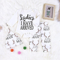 Baby Letter Printed Autumn Romper & Antler Printed Pants & Hat - PrettyKid