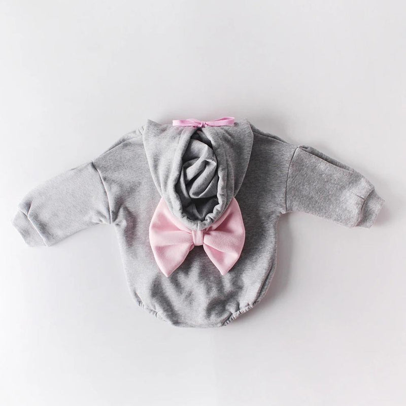 Baby Letter Printed Bow Decor Long Sleeve Romper - PrettyKid