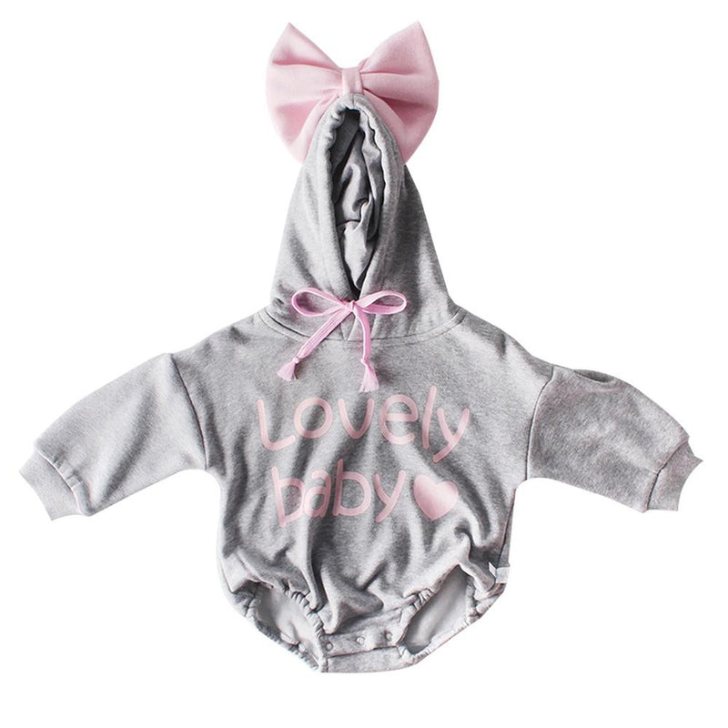 Baby Letter Printed Bow Decor Long Sleeve Romper - PrettyKid
