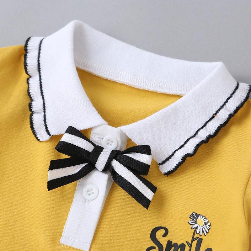 Baby Letter Printed Bow Decor Solid Long Sleeve Dress - PrettyKid