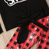 Toddler Girls Letter Print Bow Long Sleeve Top & Plaid Pants Wholesale - PrettyKid