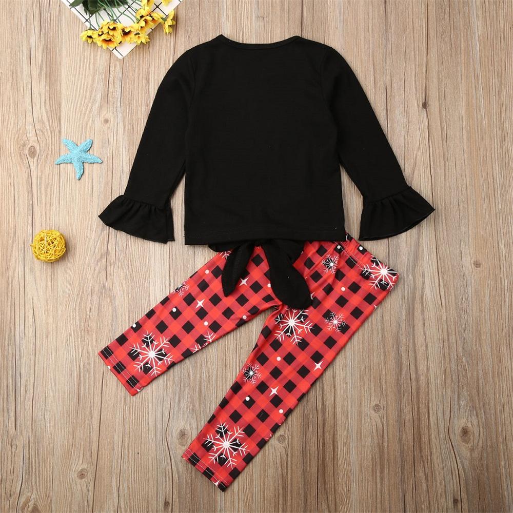 Toddler Girls Letter Print Bow Long Sleeve Top & Plaid Pants Wholesale - PrettyKid