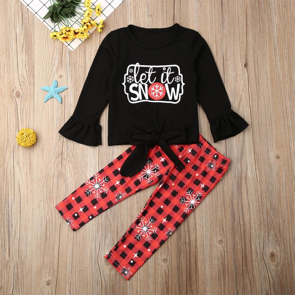 Toddler Girls Letter Print Bow Long Sleeve Top & Plaid Pants Wholesale - PrettyKid