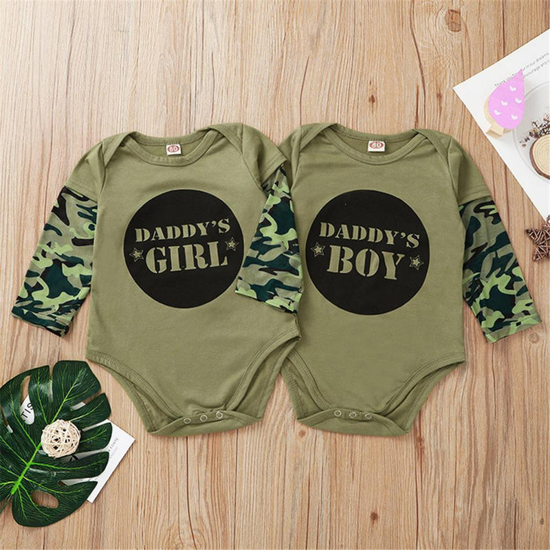 Baby Girls Letter Printed Camo Long Sleeve Romper Baby Clothes Warehouse - PrettyKid