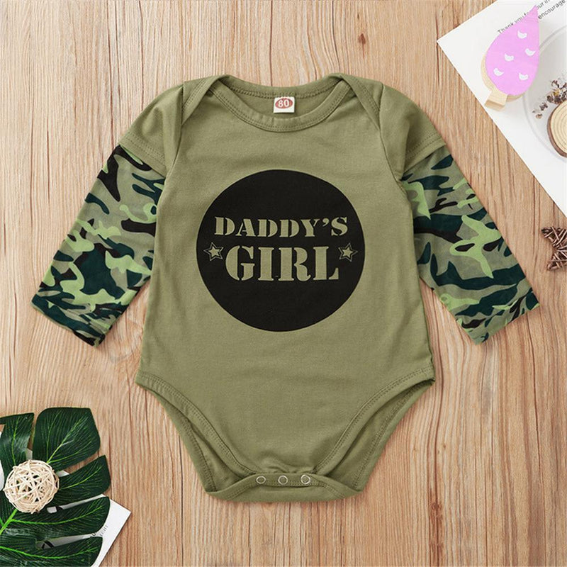 Baby Girls Letter Printed Camo Long Sleeve Romper Baby Clothes Warehouse - PrettyKid