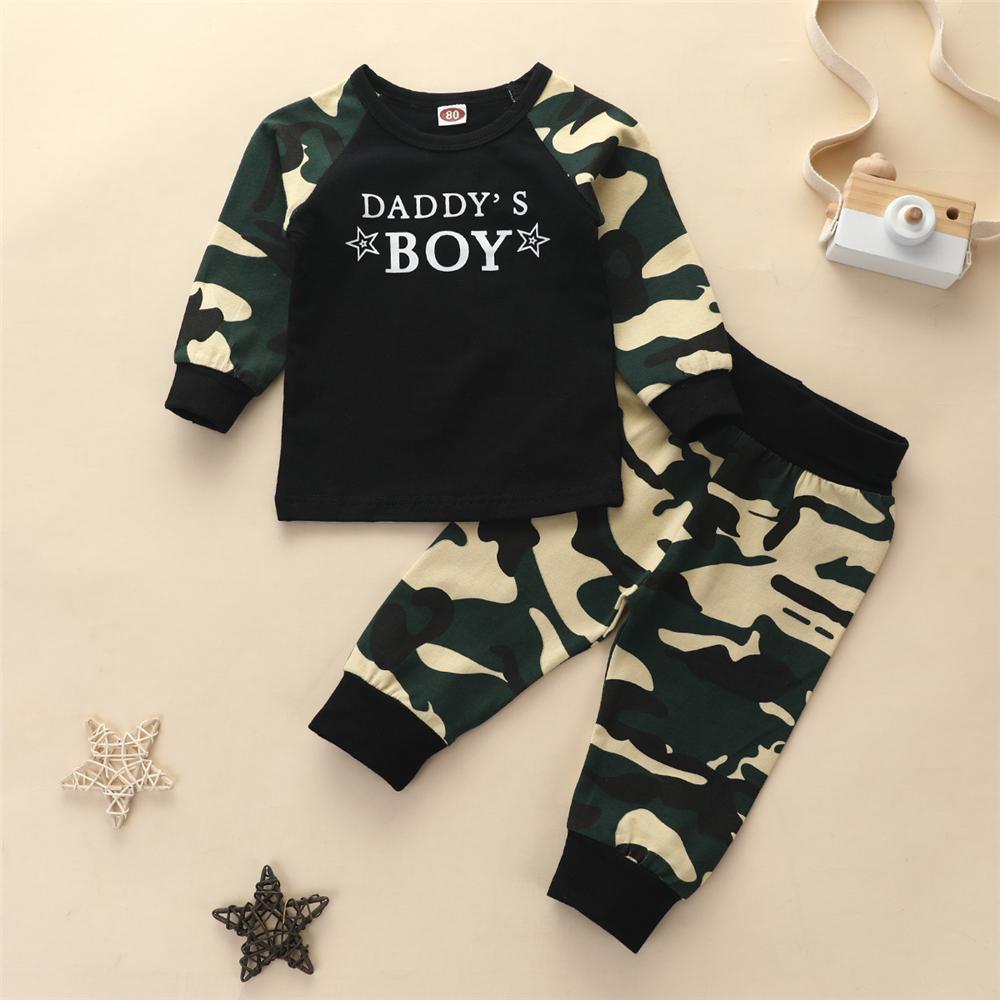 Boys Letter Printed Camo Tops & Trousers Boys Casual Suits Wholesale - PrettyKid