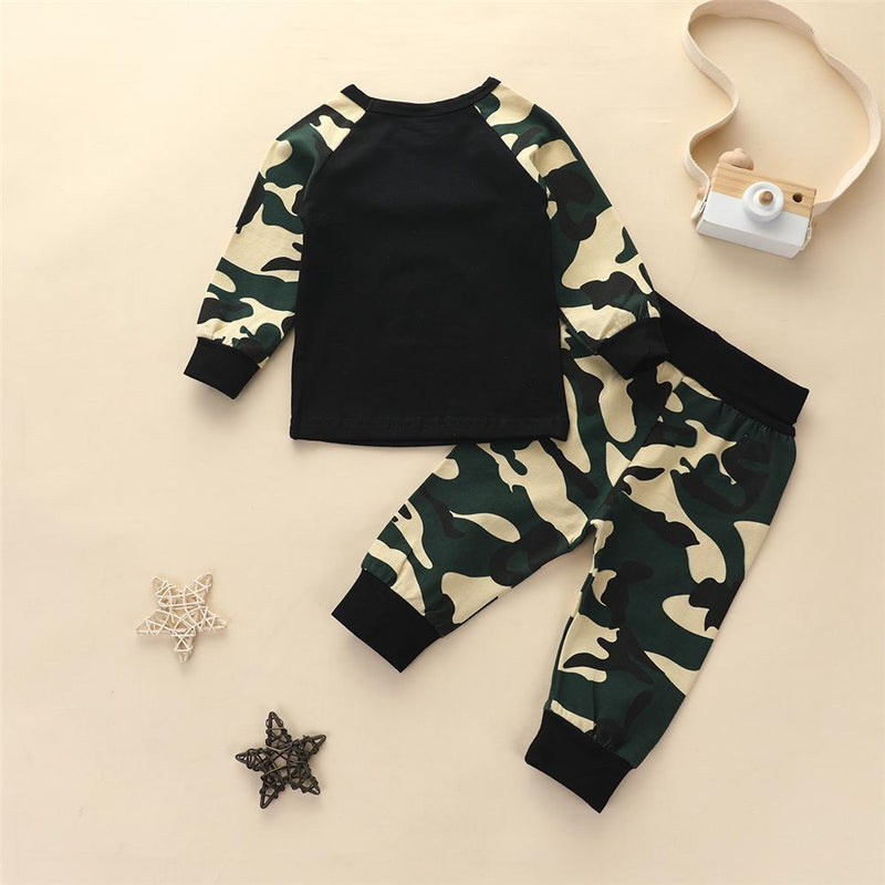 Boys Letter Printed Camo Tops & Trousers Boys Casual Suits Wholesale - PrettyKid