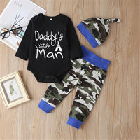Baby Letter Printed Camouflage Romper & Pants & Hat - PrettyKid