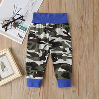 Baby Letter Printed Camouflage Romper & Pants & Hat - PrettyKid