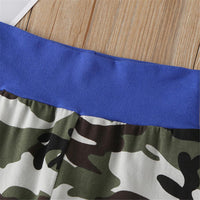 Baby Letter Printed Camouflage Romper & Pants & Hat - PrettyKid