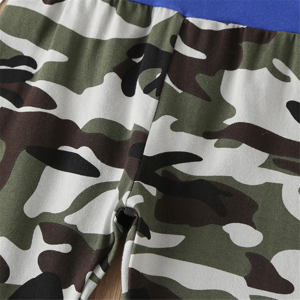Baby Letter Printed Camouflage Romper & Pants & Hat - PrettyKid