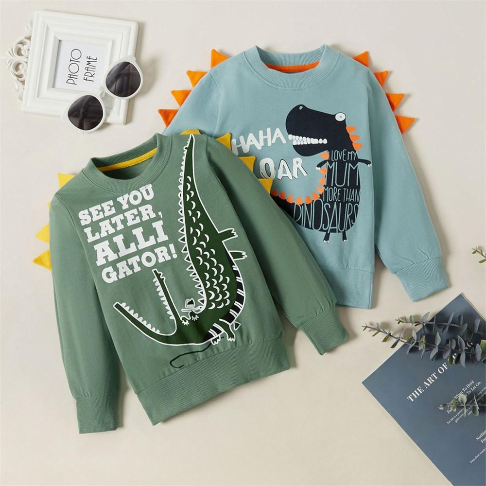 Boys Letter Printed Cartoon Dinosaur T-shirts - PrettyKid