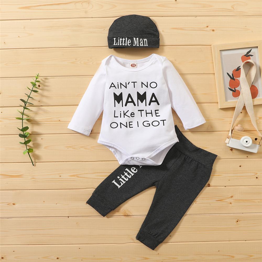 Baby Boys Letter Printed Casual Romper & Pants & Hat Baby Wholesale Clothes - PrettyKid