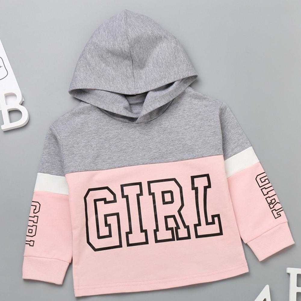 Girls Letter Printed Color Constrast Long Sleeve Hooded Tops Wholesale - PrettyKid