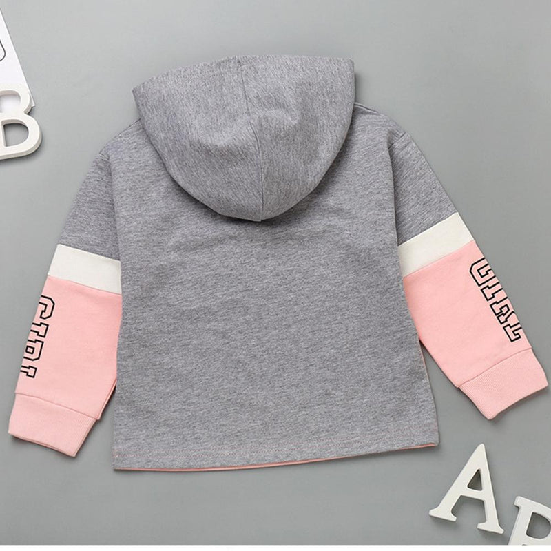 Girls Letter Printed Color Constrast Long Sleeve Hooded Tops Wholesale - PrettyKid