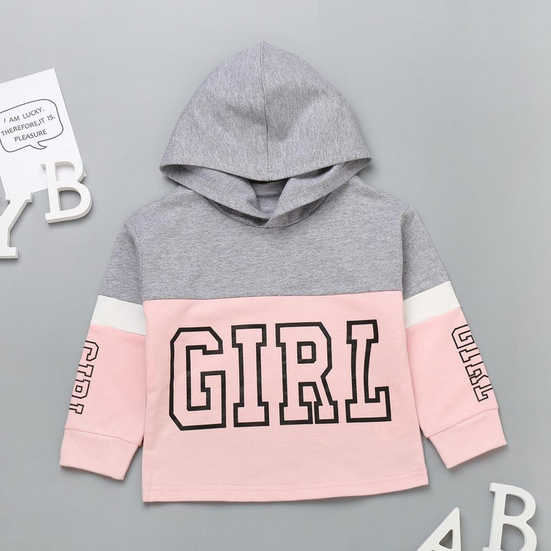 Girls Letter Printed Color Constrast Long Sleeve Hooded Tops Wholesale - PrettyKid
