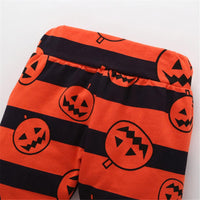 Baby Letter Printed Halloween Pumpkin Romper & Pants & Hat - PrettyKid