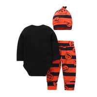 Baby Letter Printed Halloween Pumpkin Romper & Pants & Hat - PrettyKid
