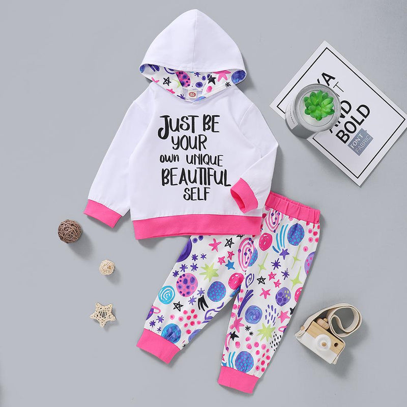 Baby Girls Letter Printed Hoode Top & Pants Baby Clothes Wholesale Bulk - PrettyKid