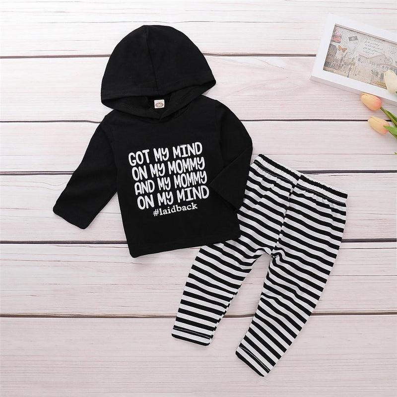 Boys Letter Printed Hooded Long Sleeve Tops & Pants - PrettyKid