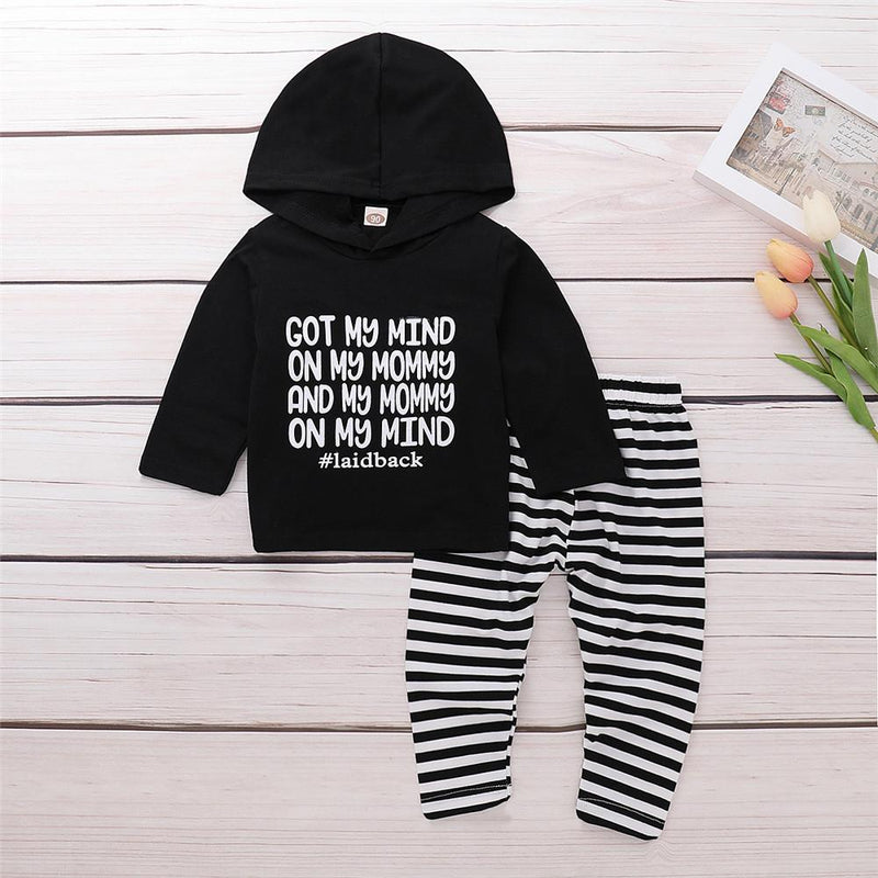 Boys Letter Printed Hooded Long Sleeve Tops & Pants - PrettyKid