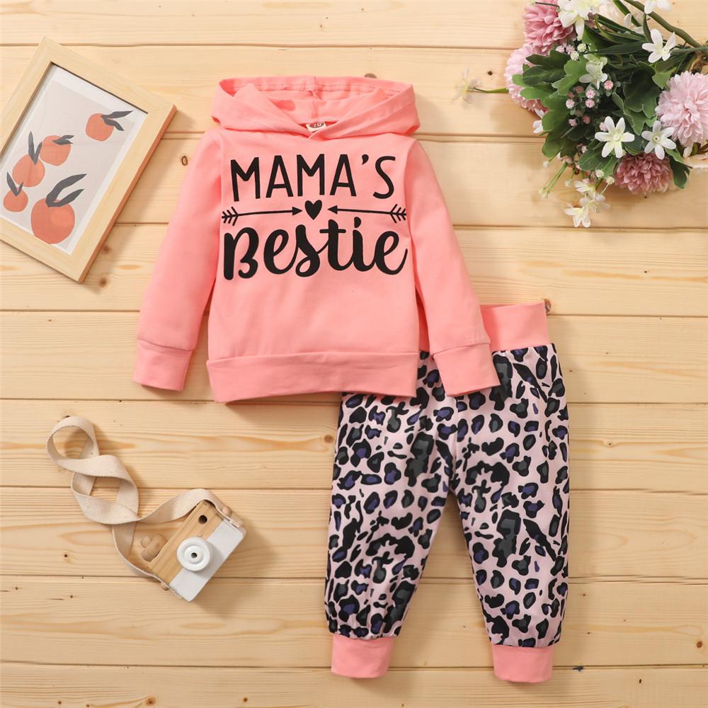 Baby Girls Letter Printed Hooded Top & Leopard Pants Wholesale Baby Cloths - PrettyKid