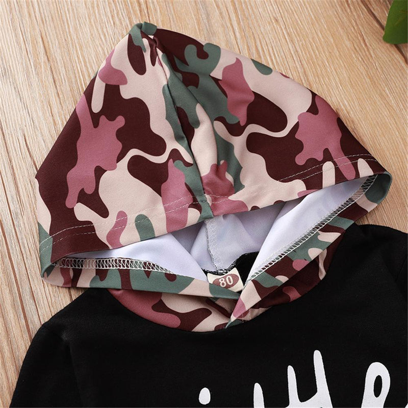 Boys Camo Letter Printed Hooded Top & Pants Baby Boys Clothes Wholesale - PrettyKid