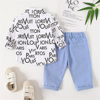 Baby Boys Letter Printed Lapel Long Sleeve Shirt & Pants Baby Wholesale - PrettyKid