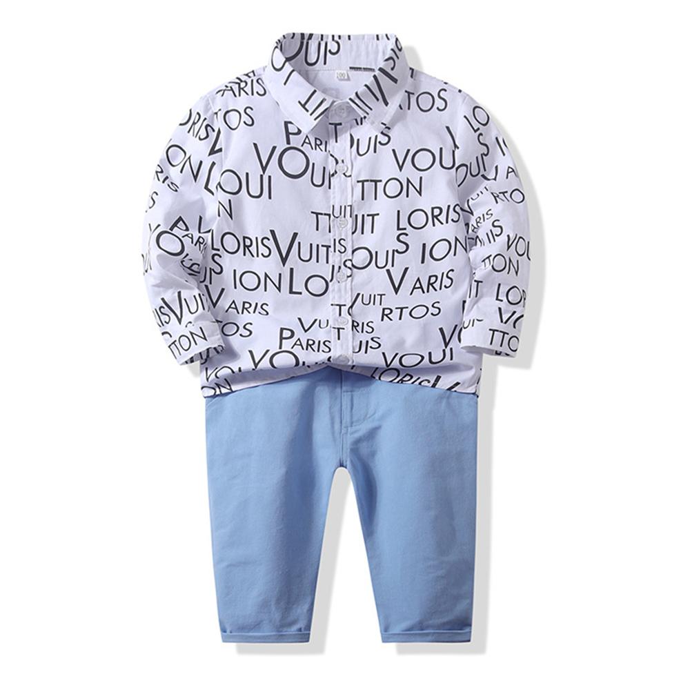 Baby Boys Letter Printed Lapel Long Sleeve Shirt & Pants Baby Wholesale - PrettyKid