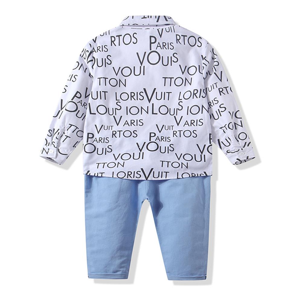 Baby Boys Letter Printed Lapel Long Sleeve Shirt & Pants Baby Wholesale - PrettyKid