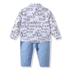Baby Boys Letter Printed Lapel Long Sleeve Shirt & Pants Baby Wholesale - PrettyKid