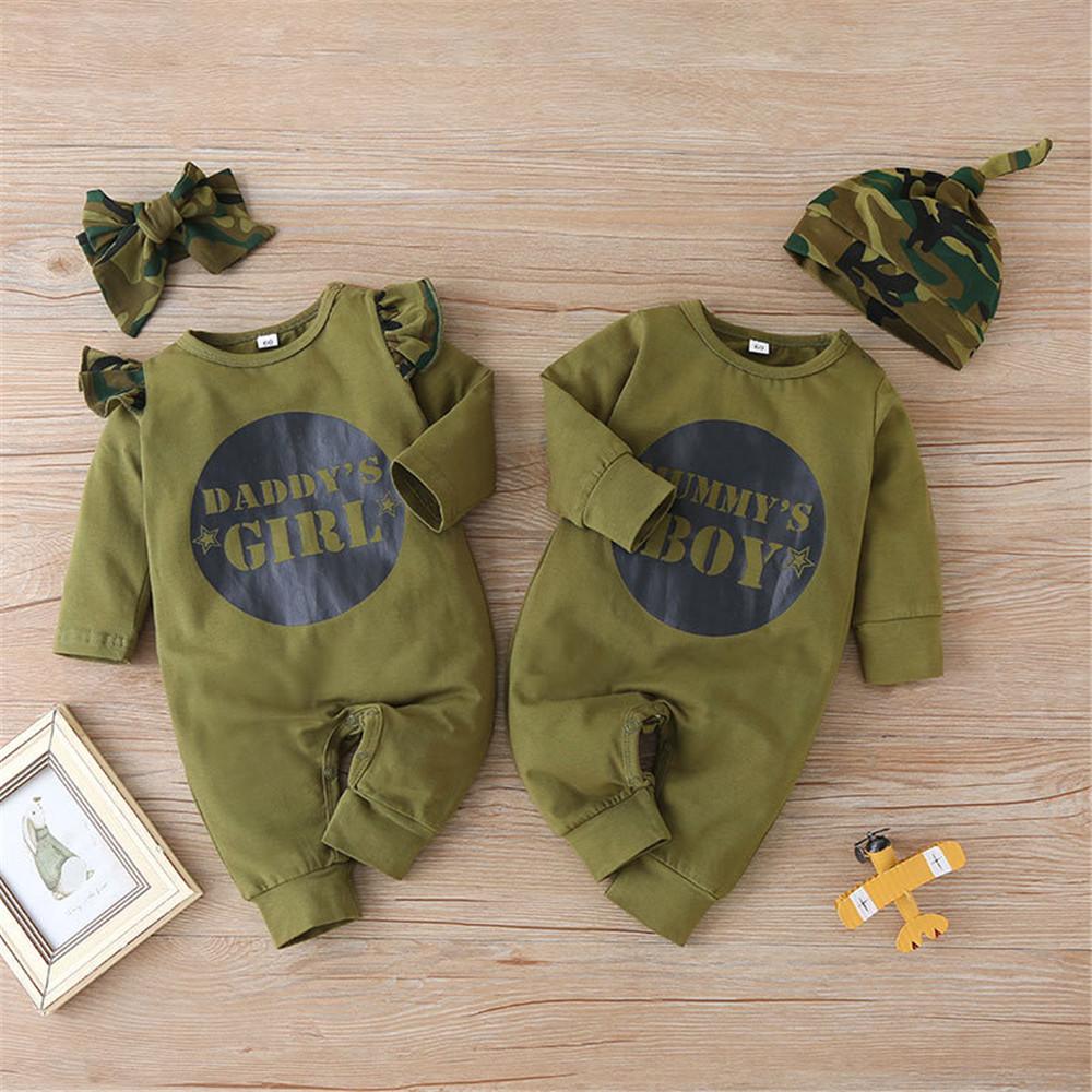 Baby Boys Letter Printed Long-sleeve Rompers & Hat - PrettyKid