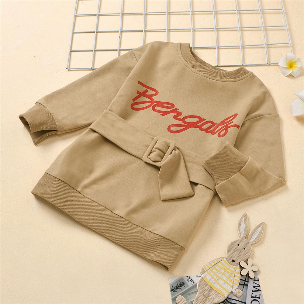 Girls Letter Printed Long Sleeve Dress & Belt Wholesale Kids Apparel - PrettyKid