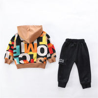 Boys Letter Printed Long Sleeve Hooded Jumper & Pants - PrettyKid