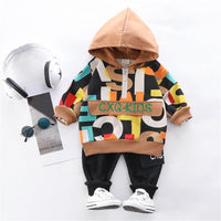 Boys Letter Printed Long Sleeve Hooded Jumper & Pants - PrettyKid