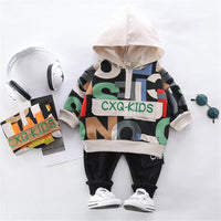 Boys Letter Printed Long Sleeve Hooded Jumper & Pants - PrettyKid