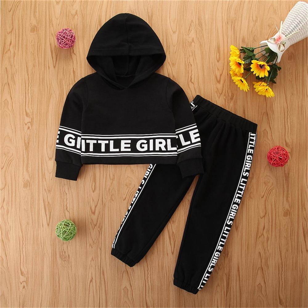 Little Girls Letter Printed Long Sleeve Hooded Top & Pants Wholesale Little Girls Clothes - PrettyKid