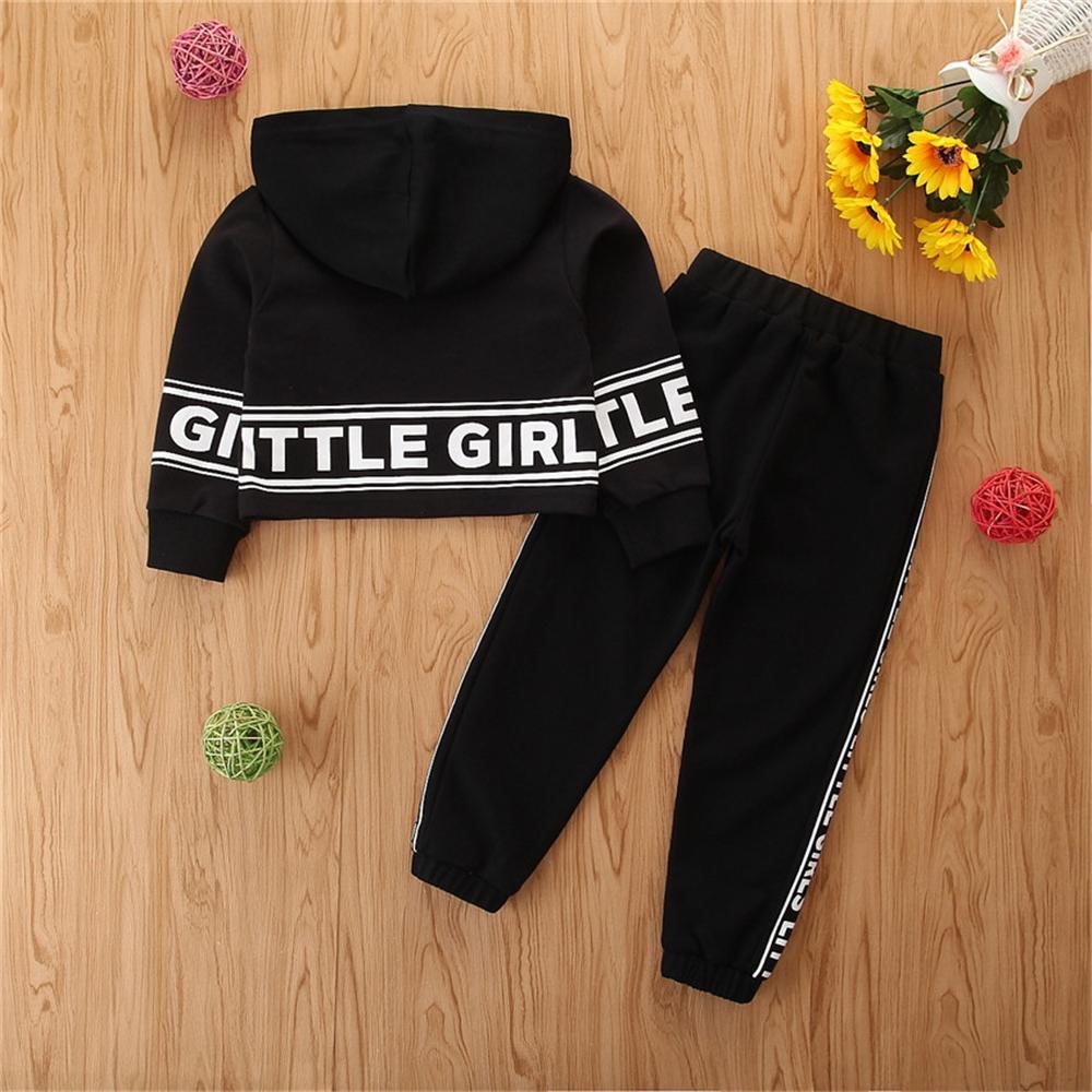 Little Girls Letter Printed Long Sleeve Hooded Top & Pants Wholesale Little Girls Clothes - PrettyKid