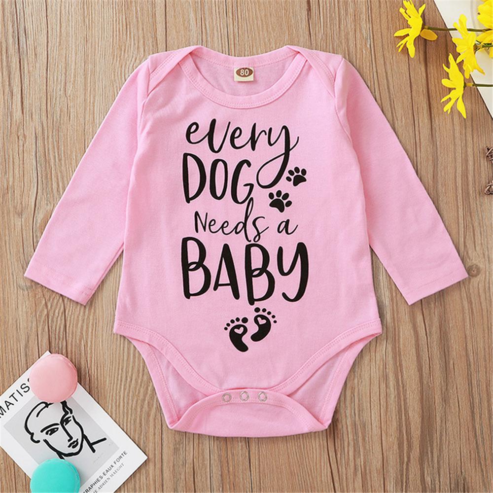 Baby Girls Letter Printed Long Sleeve Pink Romper Baby Wholesale - PrettyKid