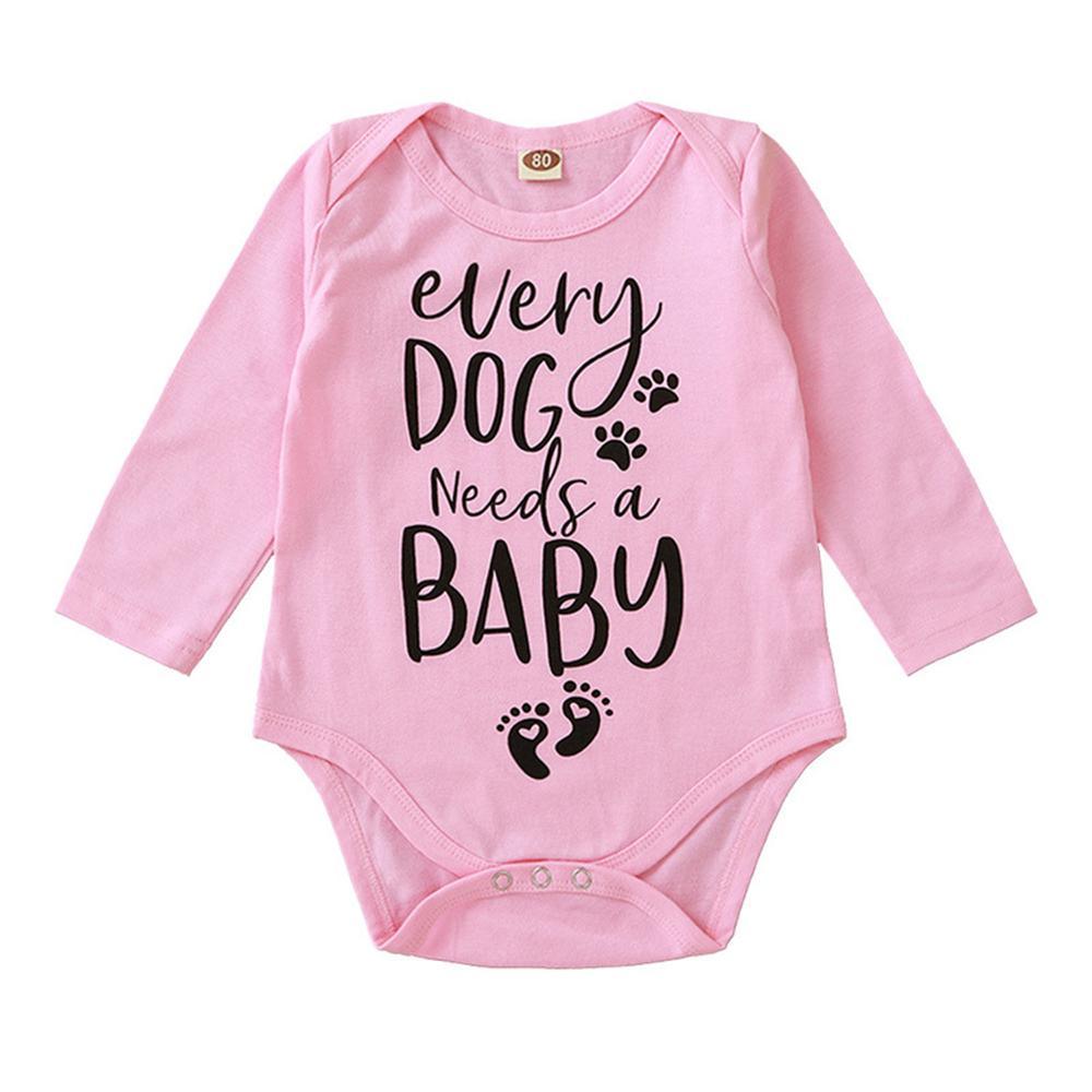 Baby Girls Letter Printed Long Sleeve Pink Romper Baby Wholesale - PrettyKid