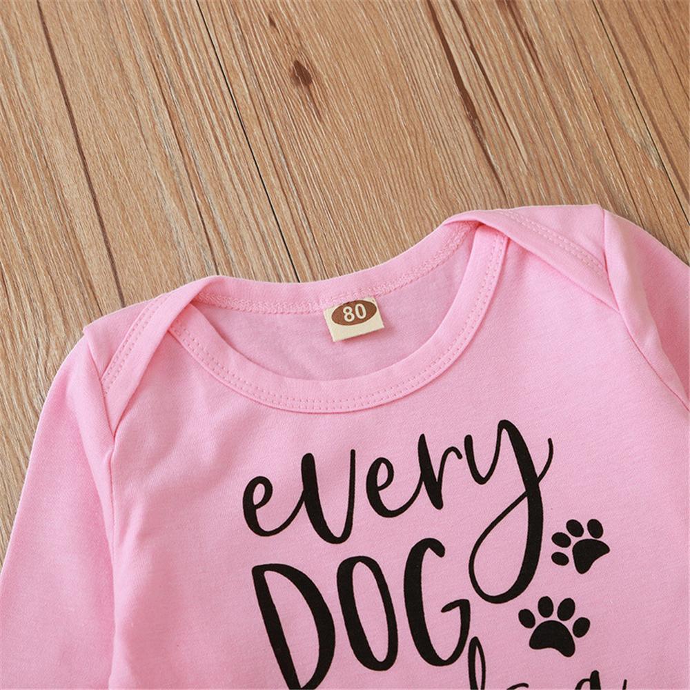 Baby Girls Letter Printed Long Sleeve Pink Romper Baby Wholesale - PrettyKid