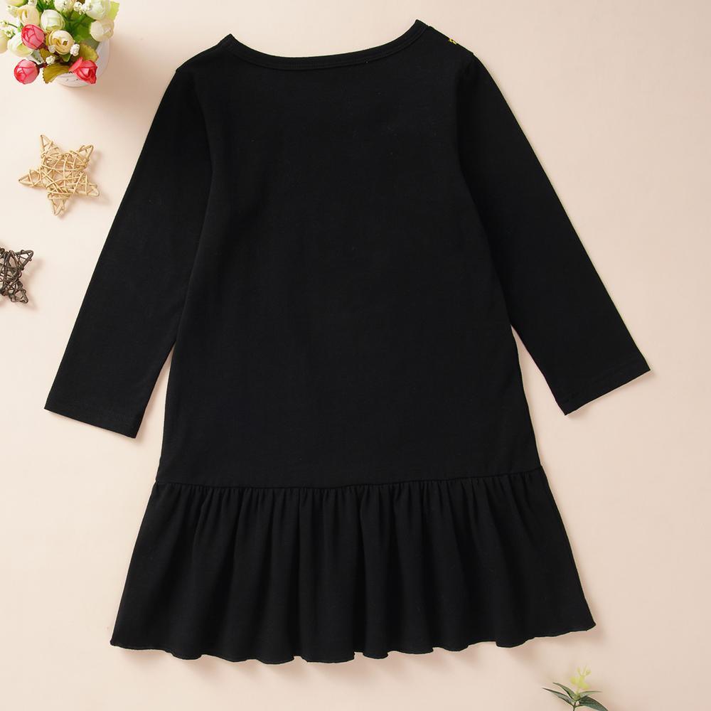 Girls Letter Printed Long Sleeve Pleated Dress Girls Clothes Wholesale - PrettyKid