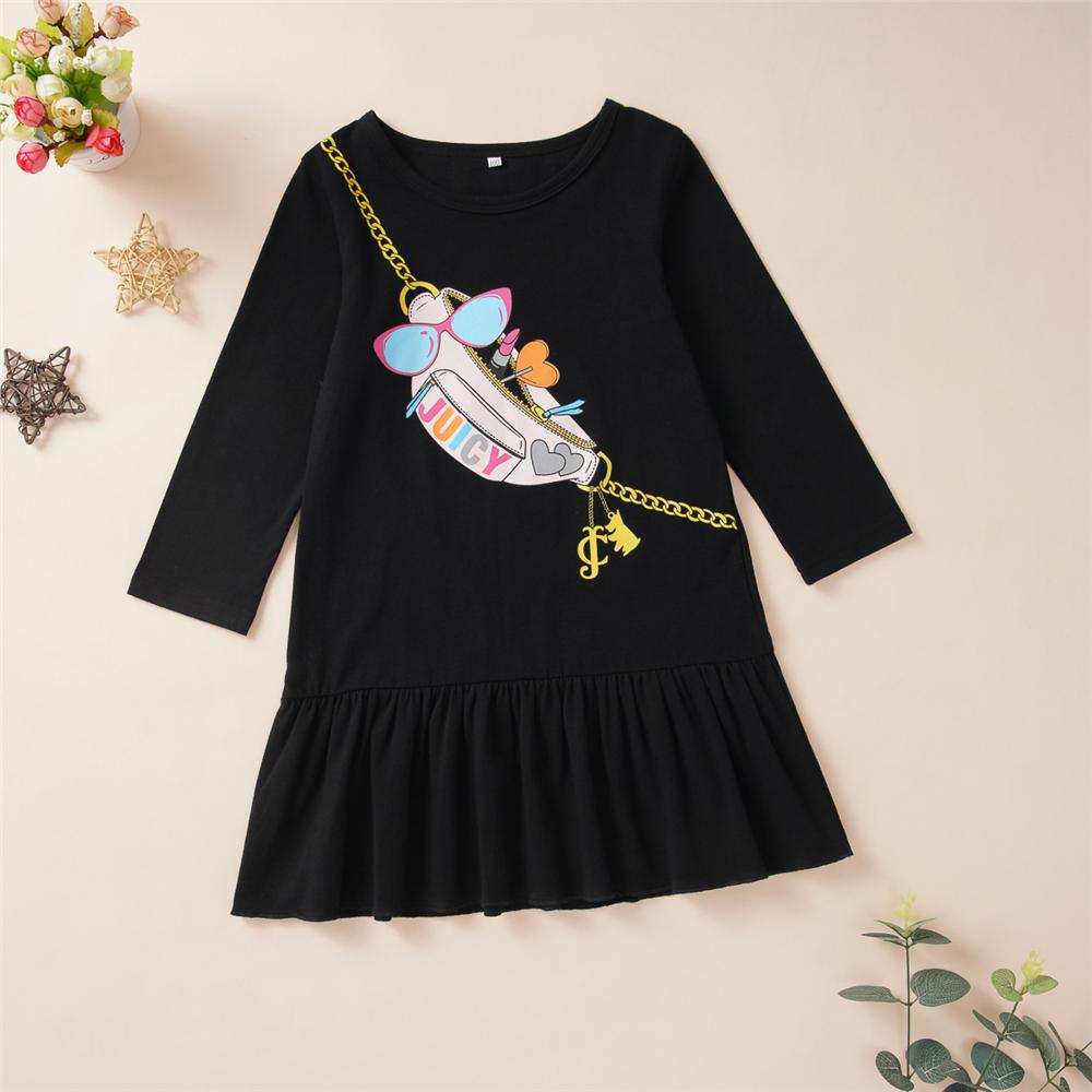 Girls Letter Printed Long Sleeve Pleated Dress Girls Clothes Wholesale - PrettyKid